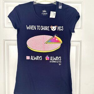 NWT Girls Justice Size 14 Navy Blue Short Sleeve Top‎ "When To Share Pics"